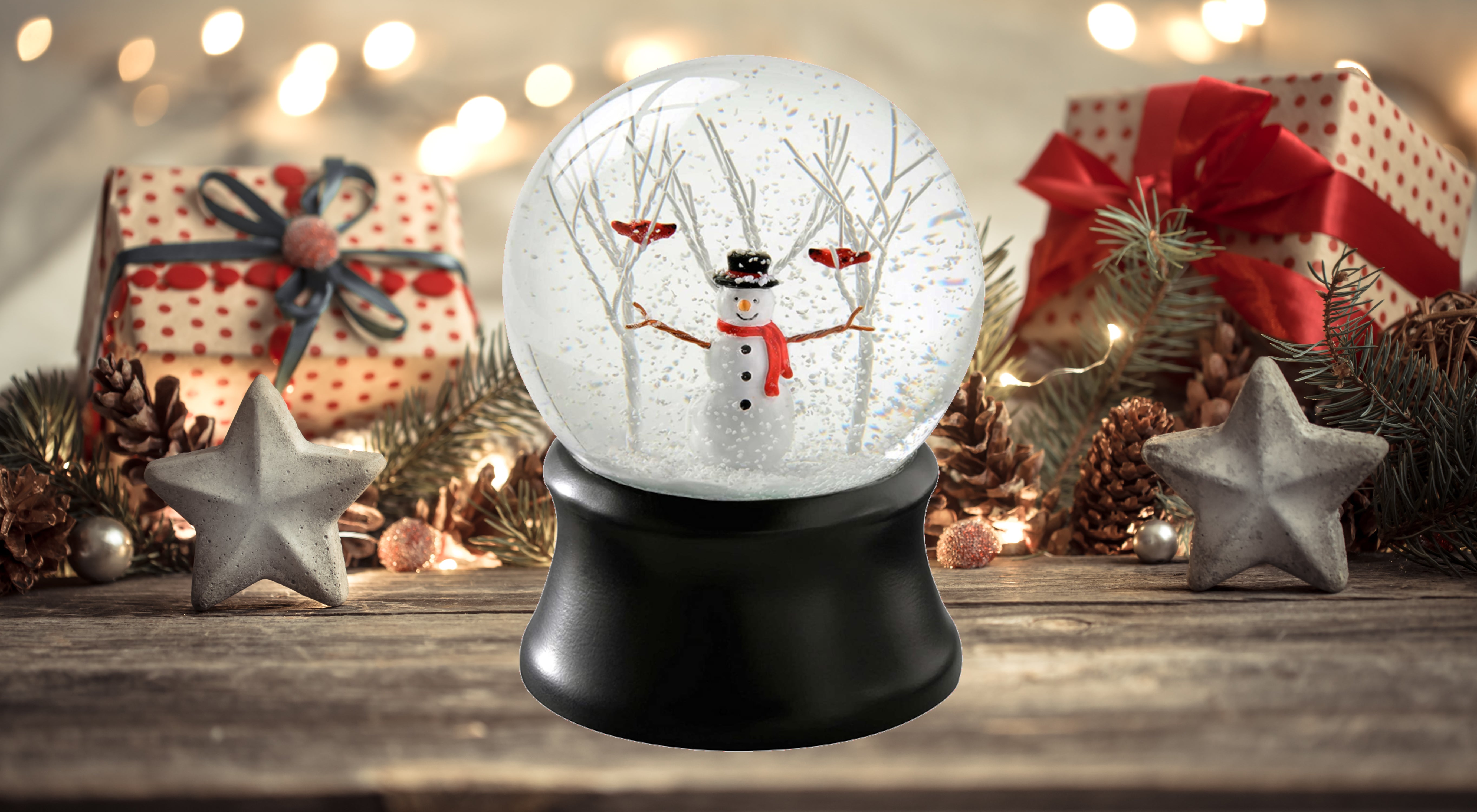 Snowman and Cardinal Birds Snow Globe