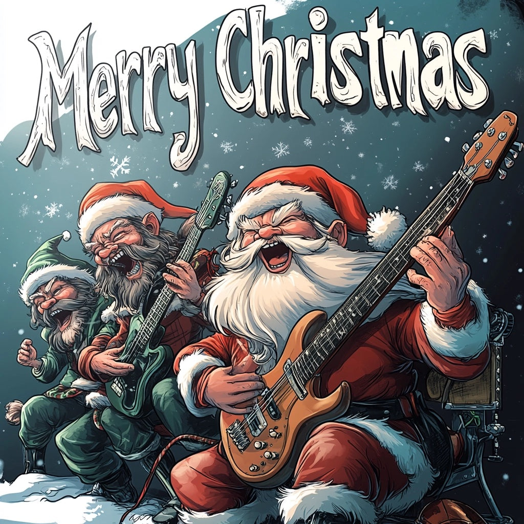 Rockin' Santa Band Christmas Card