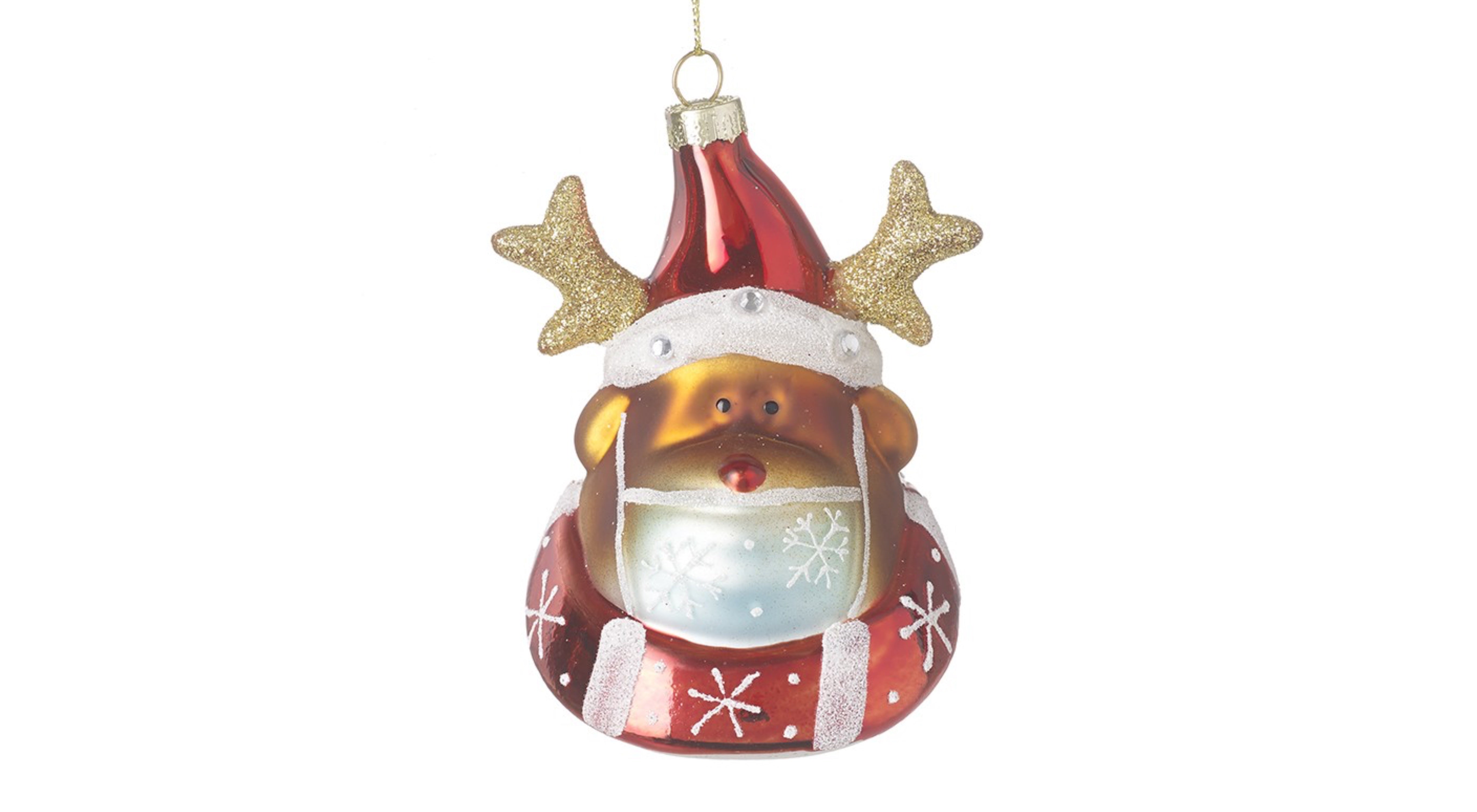 Festive Reindeer Bauble with Glitter Antlers