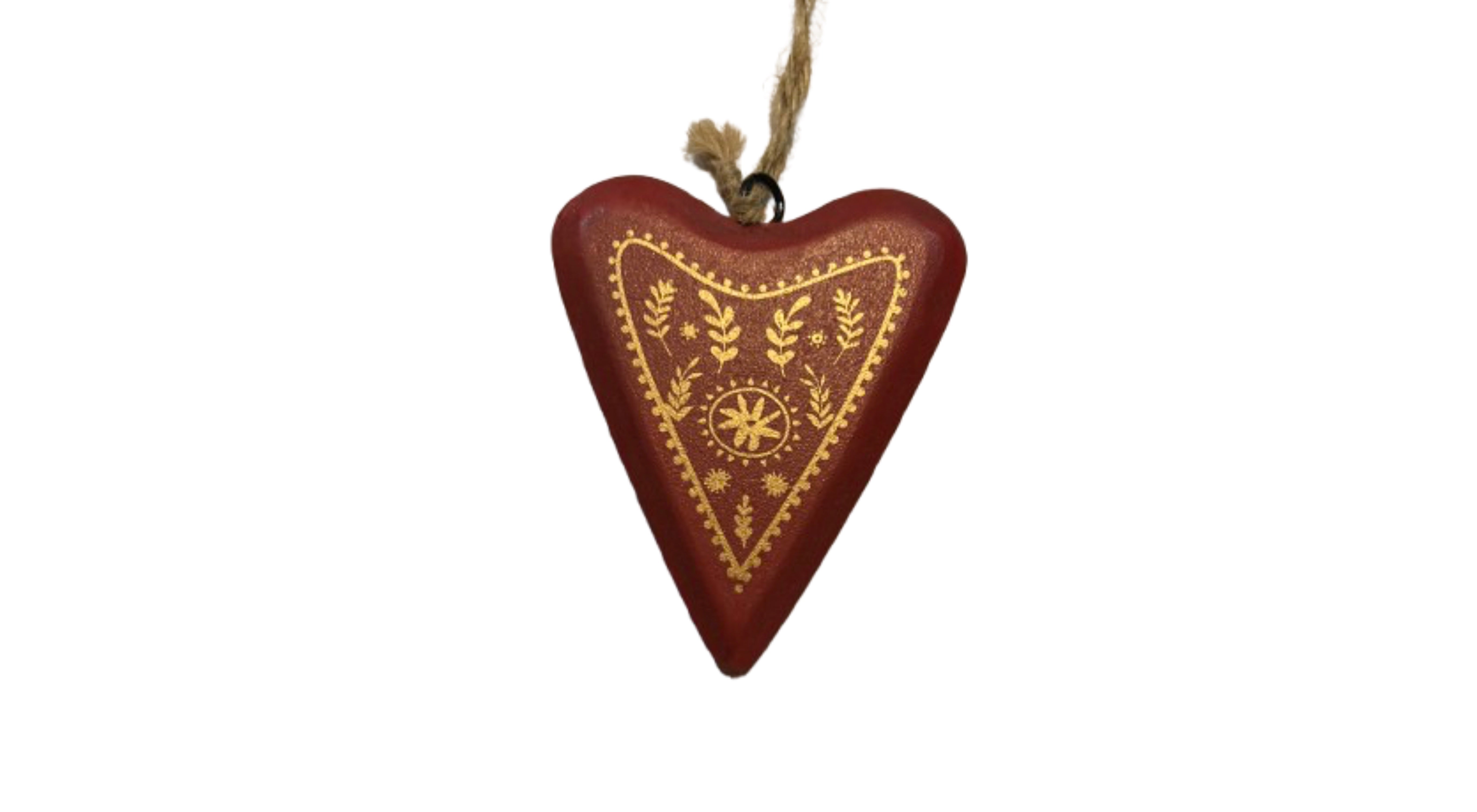 Rustic Heart Ornament with Gold Pattern