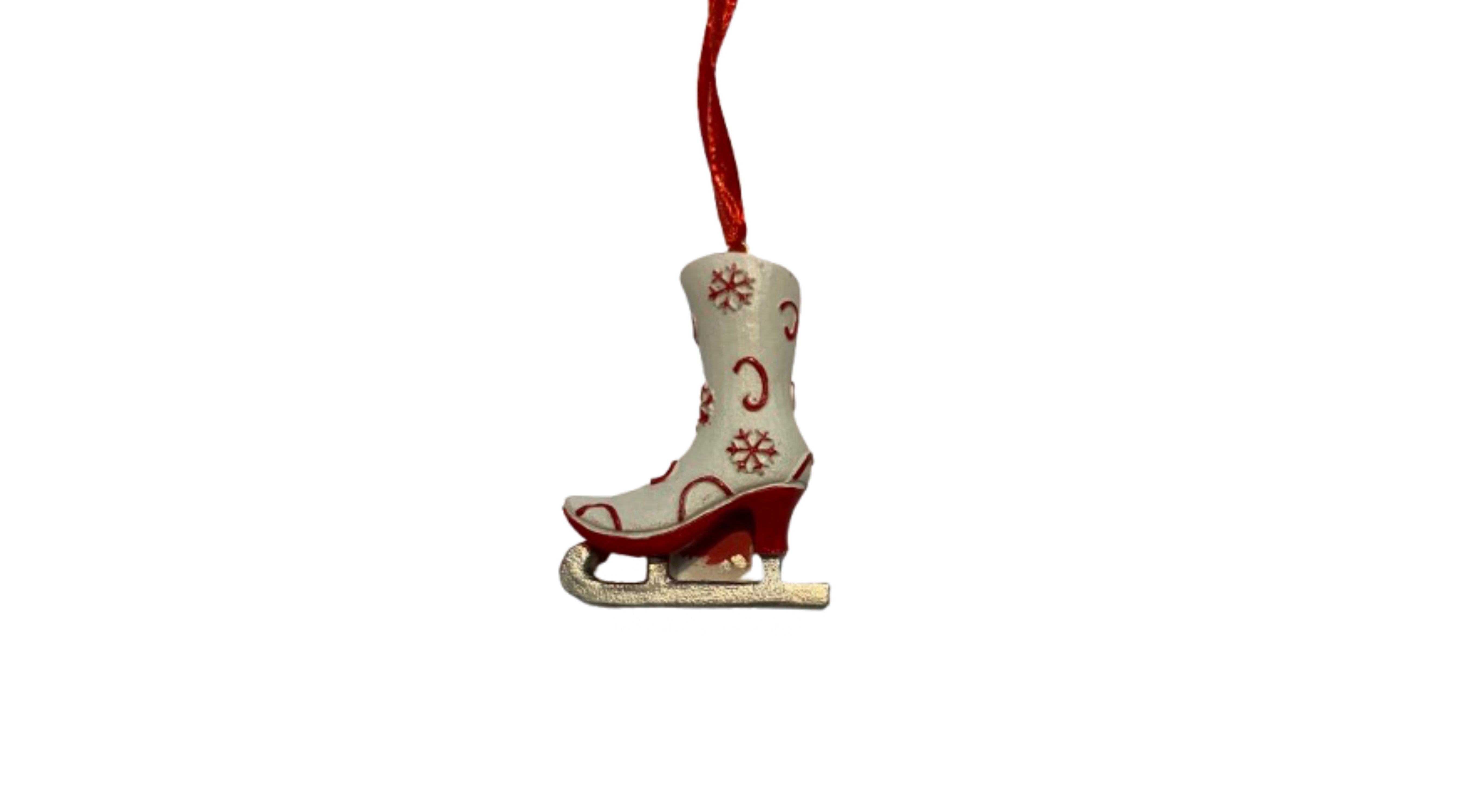 Festive White Ice Skate Ornament