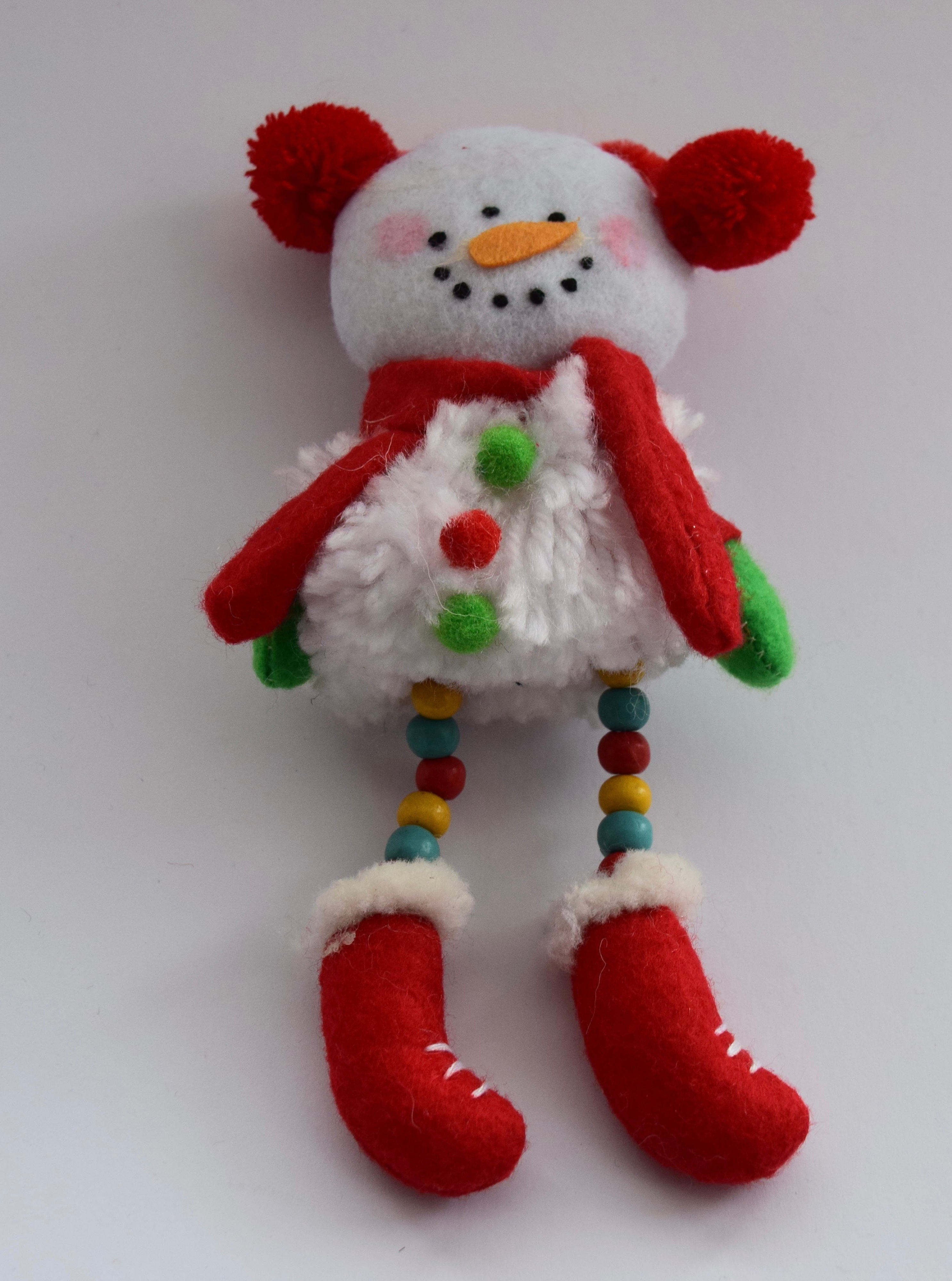 Wool Pom Pom Reindeer & Snowman with Bead Legs