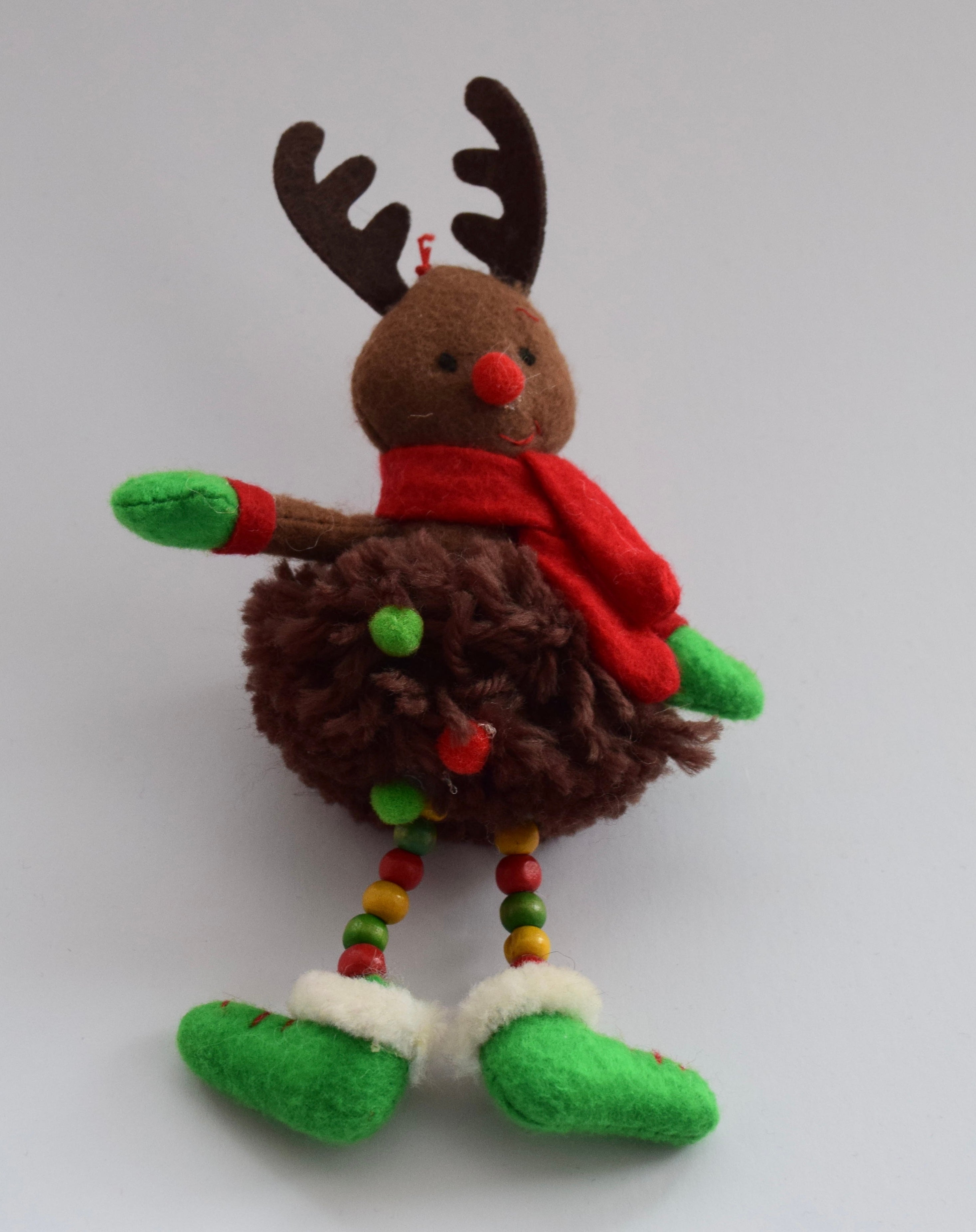 Wool Pom Pom Reindeer & Snowman with Bead Legs